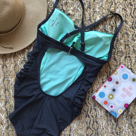 ATHLETA Dark Gray Ruched One Piece Swim Suit - Picture 2 of 5